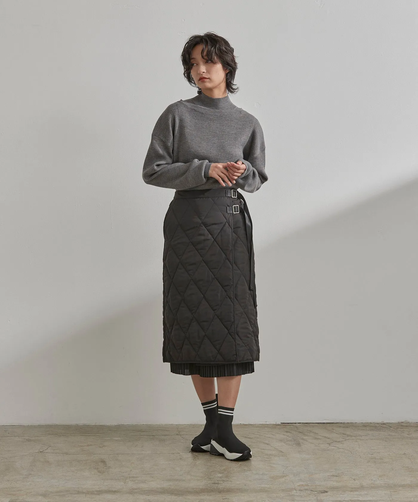 Quilted Wraparound Skirt - Beige
