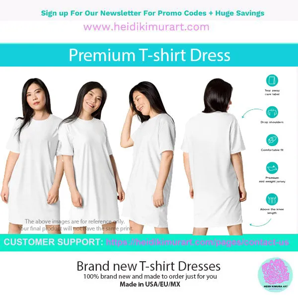 Red Black Wavy T-Shirt Dress, Abstract Waves Women's Short Sleeves Designer Dress-Made in USA/EU
