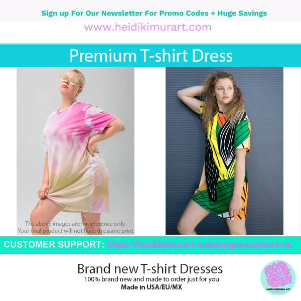 Red Black Wavy T-Shirt Dress, Abstract Waves Women's Short Sleeves Designer Dress-Made in USA/EU