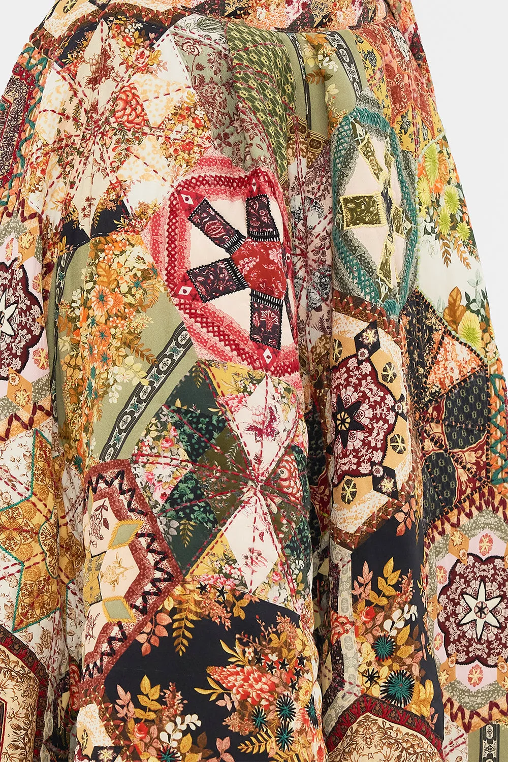 REVERSIBLE EMBROIDERED QUILTED WRAP SKIRT STITCHED IN TIME