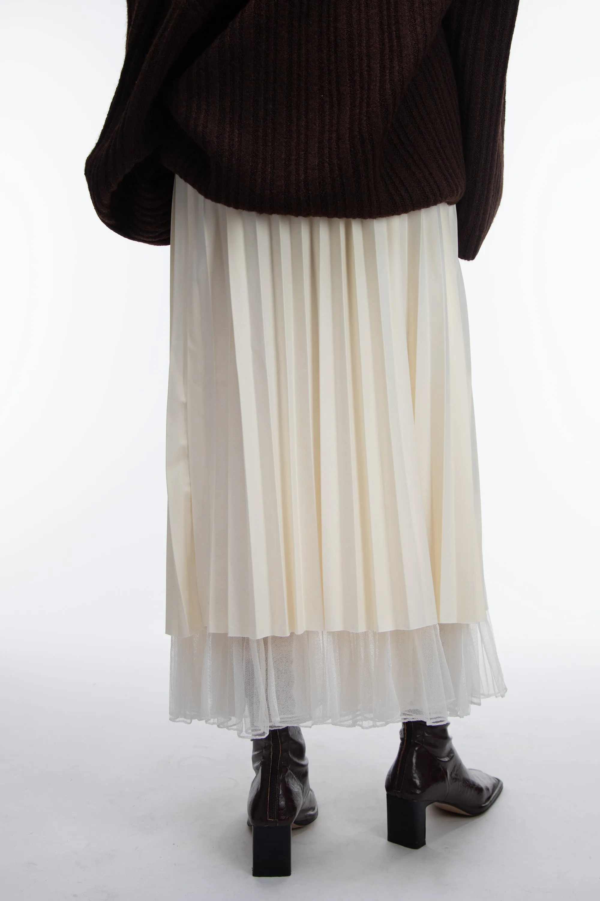 REVERSIBLE LAYERED PLEATED MIDI SKIRT