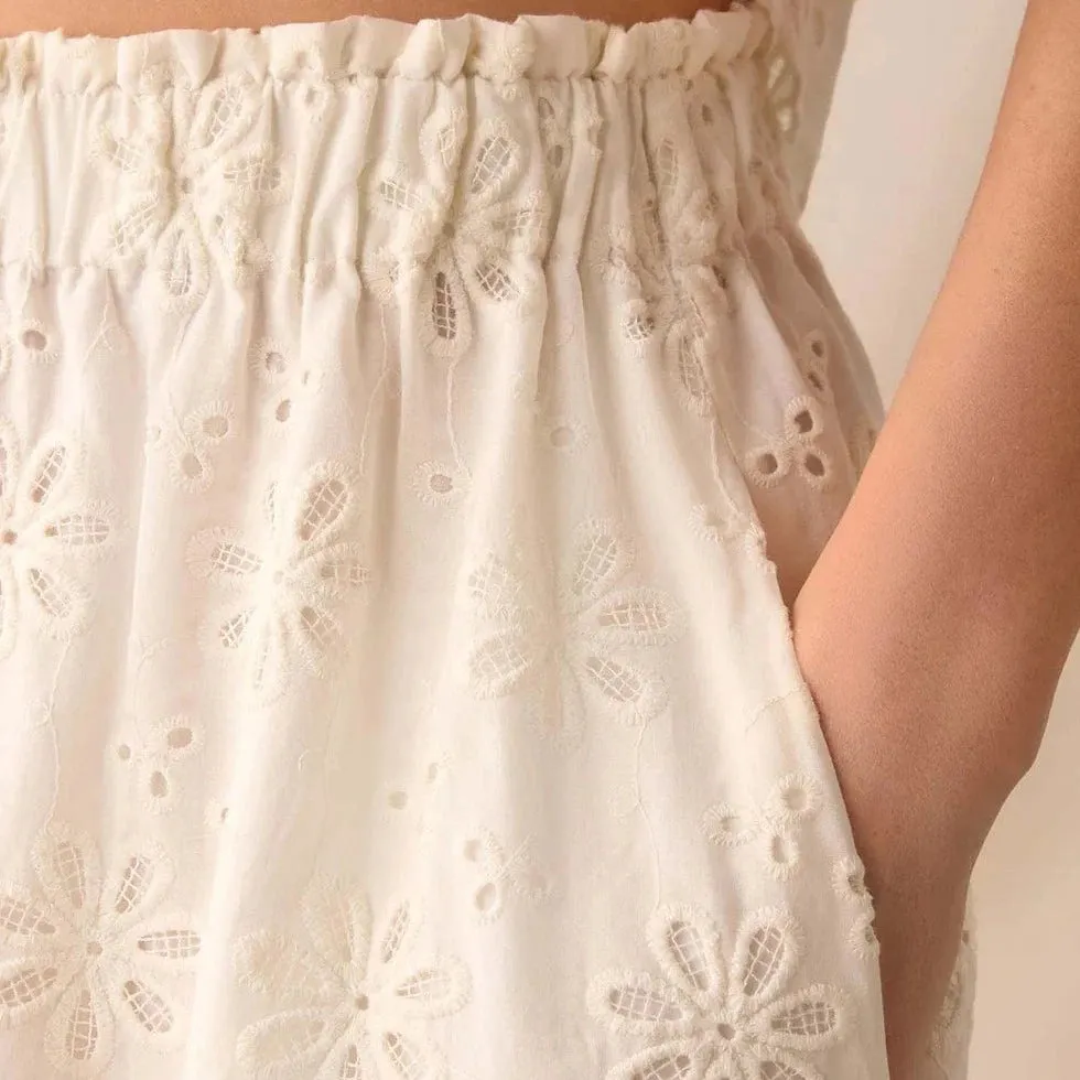 Ro&Zo Ivory Broderie Maxi Skirt in Cream