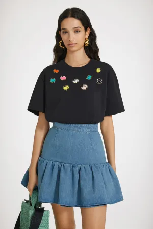 Ruffle mini skirt in cotton denim