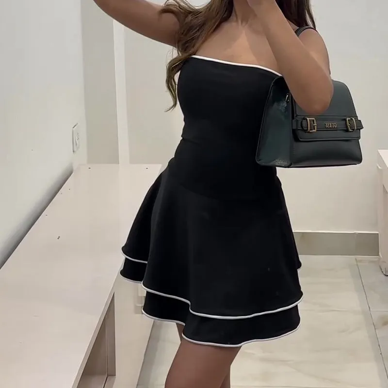 Ruffle Skirt With White Edge Sleeveless Dress