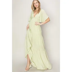 Sage Open Back Tiered Maxi Dress
