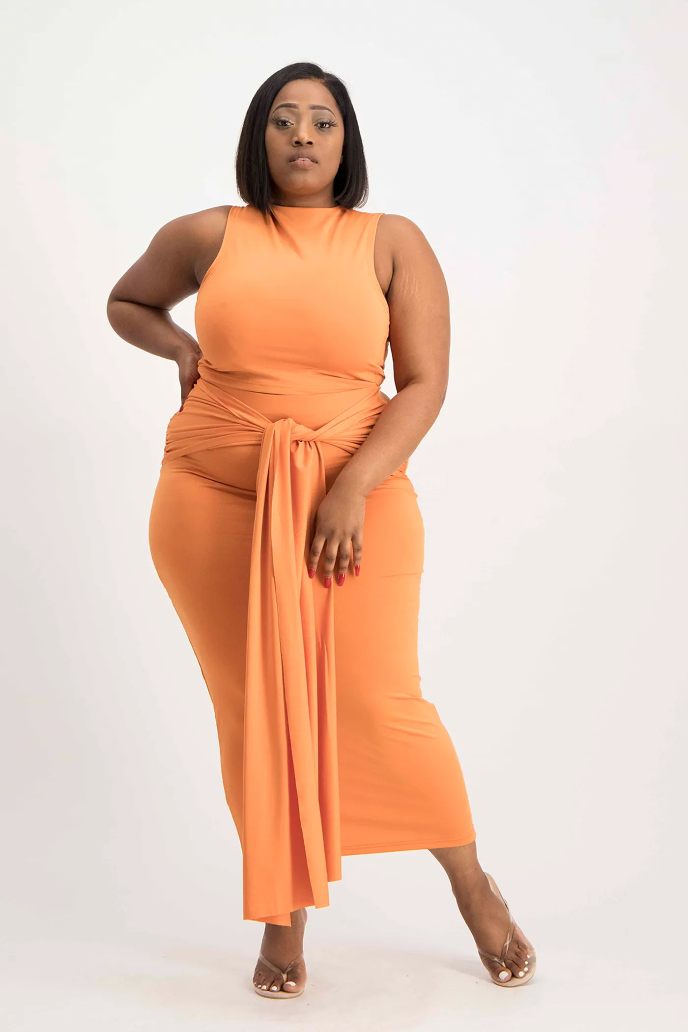 Savannah Wrap Tie Detail Skirt - Dusty Orange