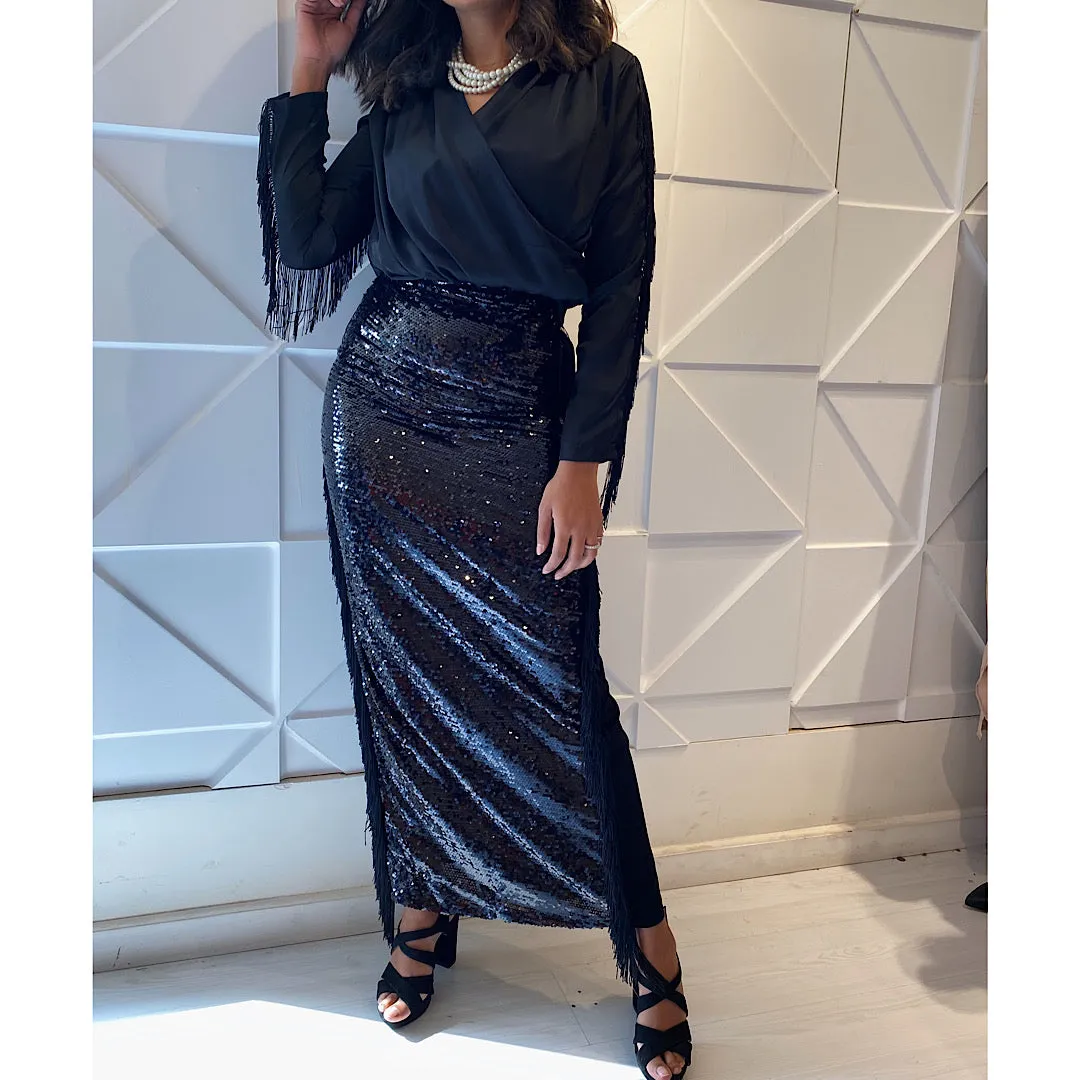 Sequin & tassel maxi skirt
