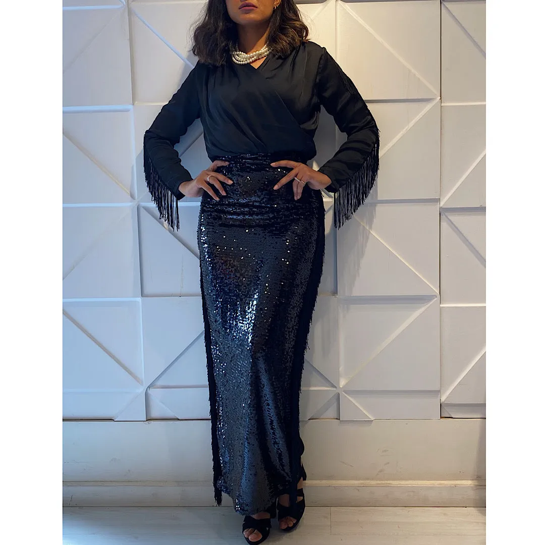 Sequin & tassel maxi skirt