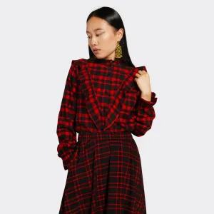 Shirt with Rouches Maasai Red & Black