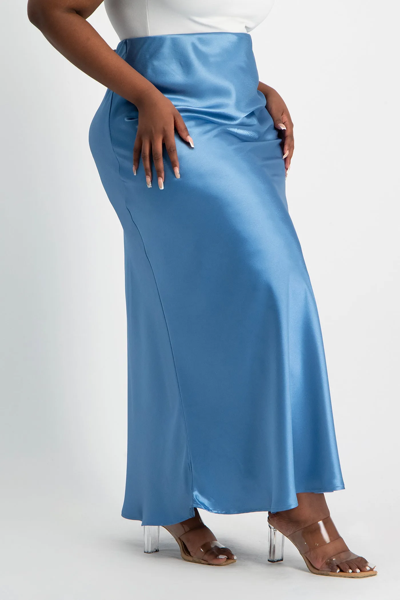 Shonda Satin Maxi Skirt - Blue