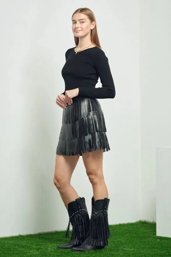 Showstopper Fringe Mini Skirt - Black Rodeo Outfit