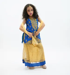 Silk Embroidered Light Cobalt Blue Kids Lehenga Set