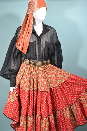 SOLD Vintage Indiennes Bohemian Tiered Gypsy Midi Skirt, S/M