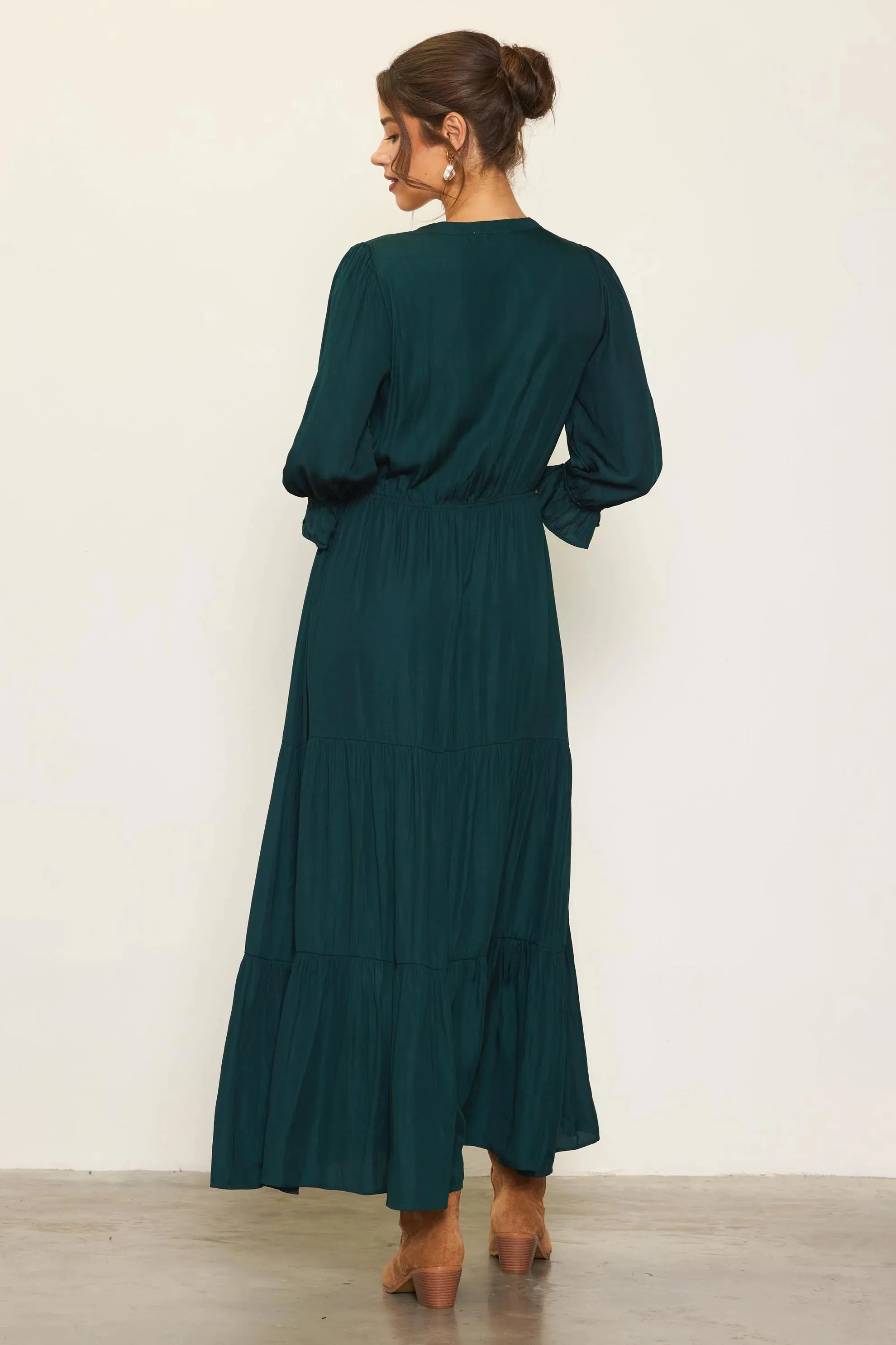 Split Neck Ruffle Maxi Dress Astro Green