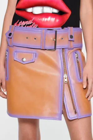 Stand Studio - Biker Skirt: Tan/Neon Violet