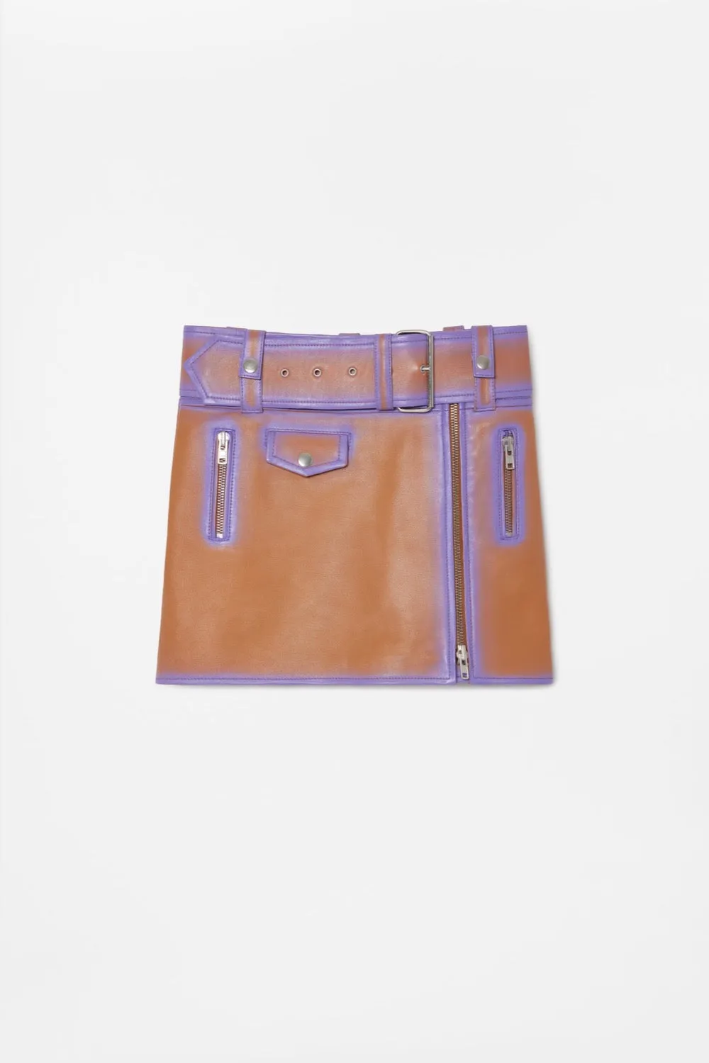 Stand Studio - Biker Skirt: Tan/Neon Violet