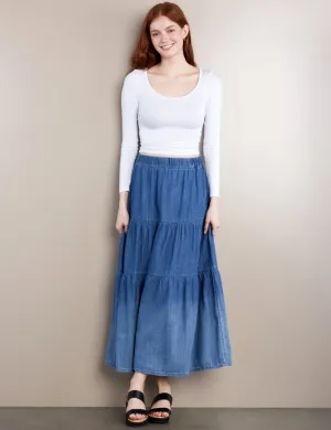 Tiered Elastic Maxi Skirt