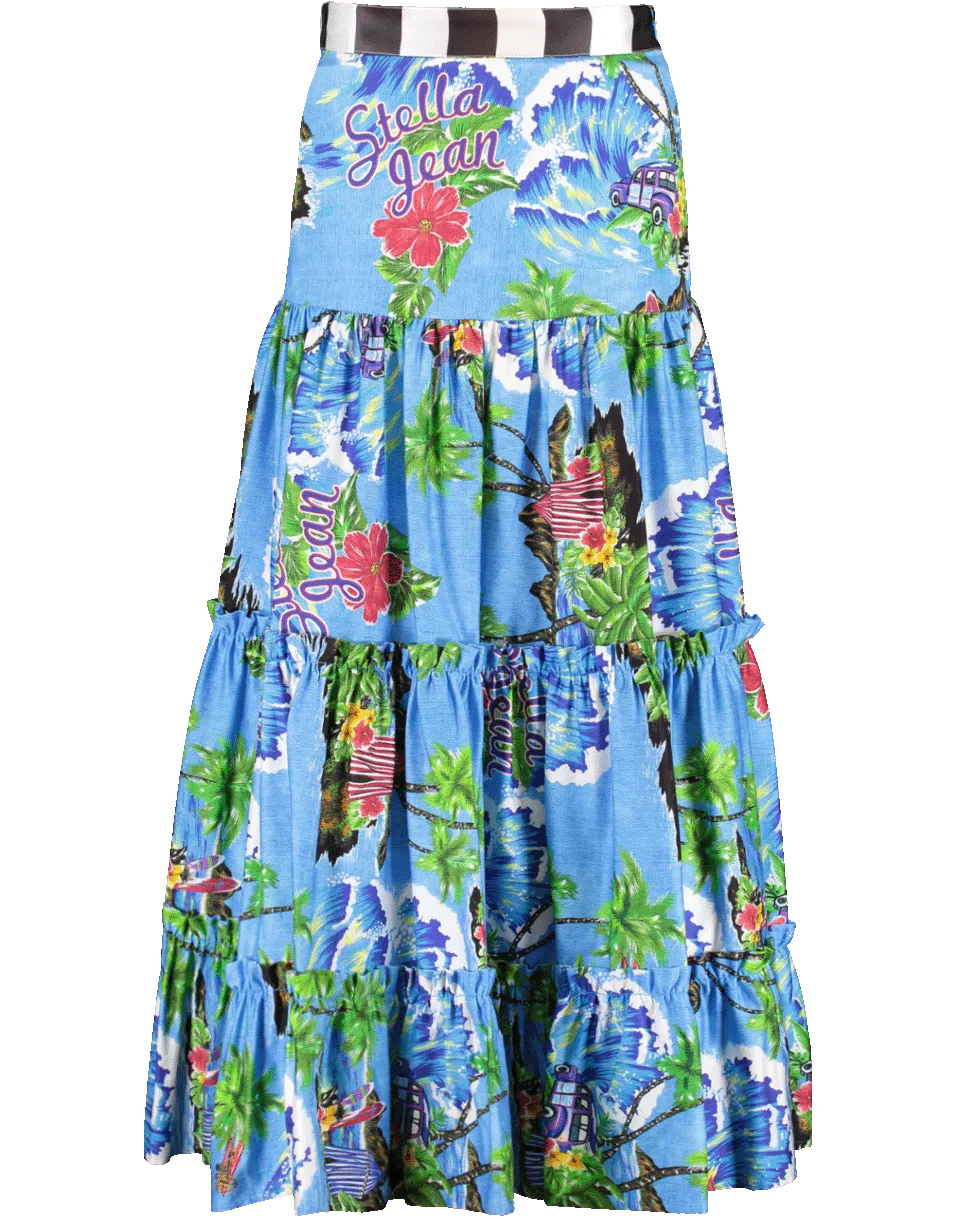 Tropical Print Drop Waist Skirt