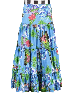 Tropical Print Drop Waist Skirt