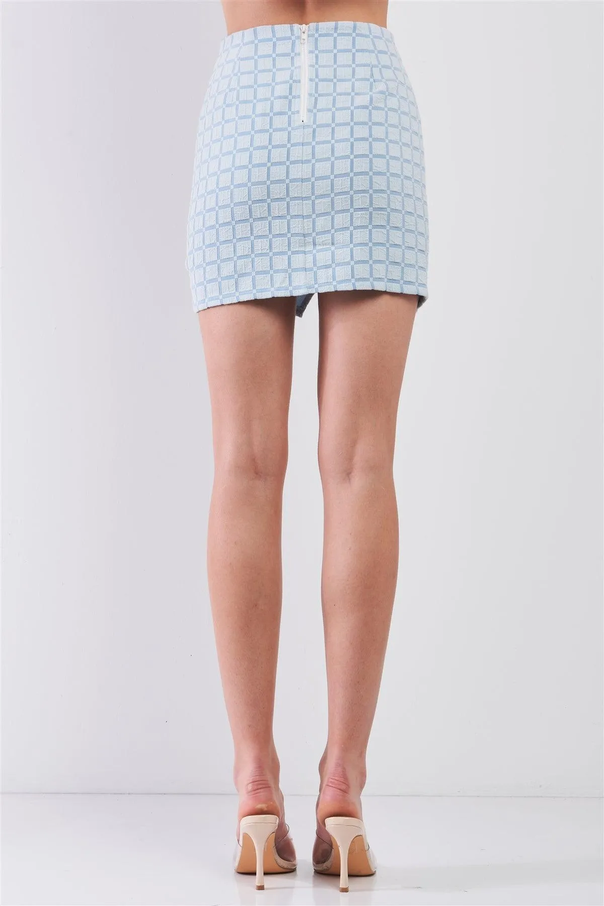 Twiggy Baby Blue Asymmetric Quilted High Waist Split Detail Tulip Mini Skirt /1-2-2-1