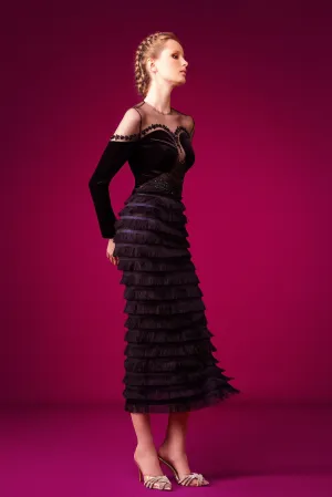 Velvet Top Featuring Tiered Skirt