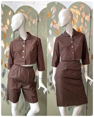 Vintage 1960s Koret 3-PC Green Red Stripe Cotton Set, XS