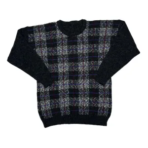 Vintage 80’s Grandad Checked Crewneck Wool Knit Sweater Jumper