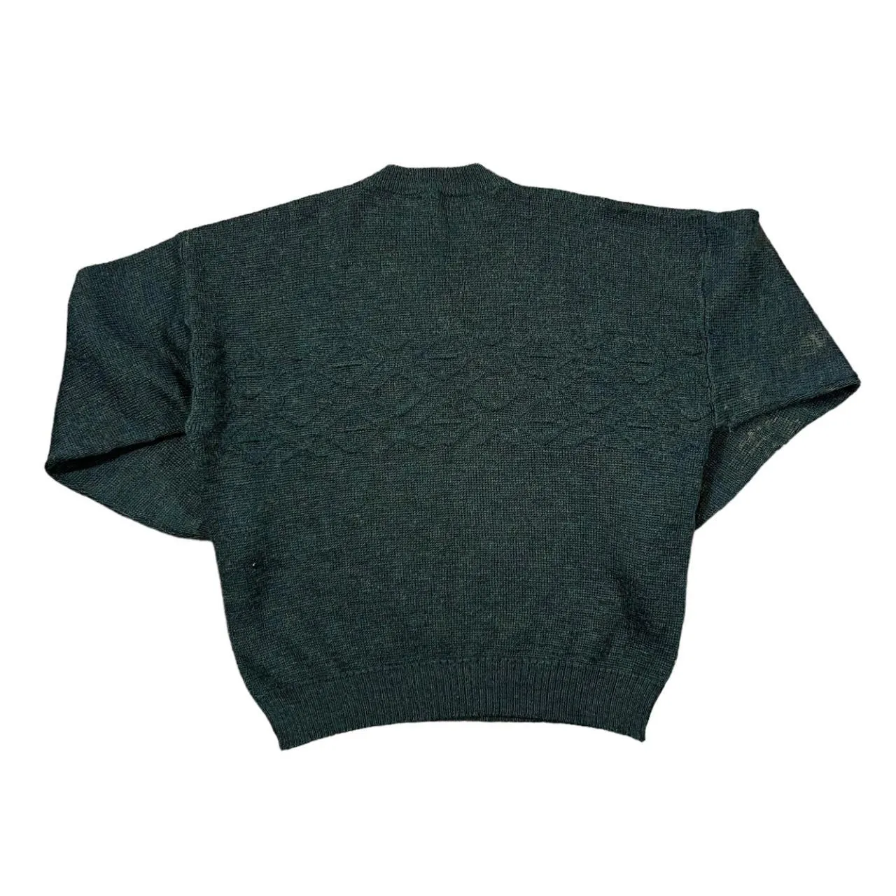 Vintage 90's Grandad Patterned Dark Green Knit Crewneck Sweater Jumper