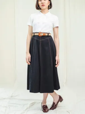 Vintage Denim Washed Black Full Maxi Skirt