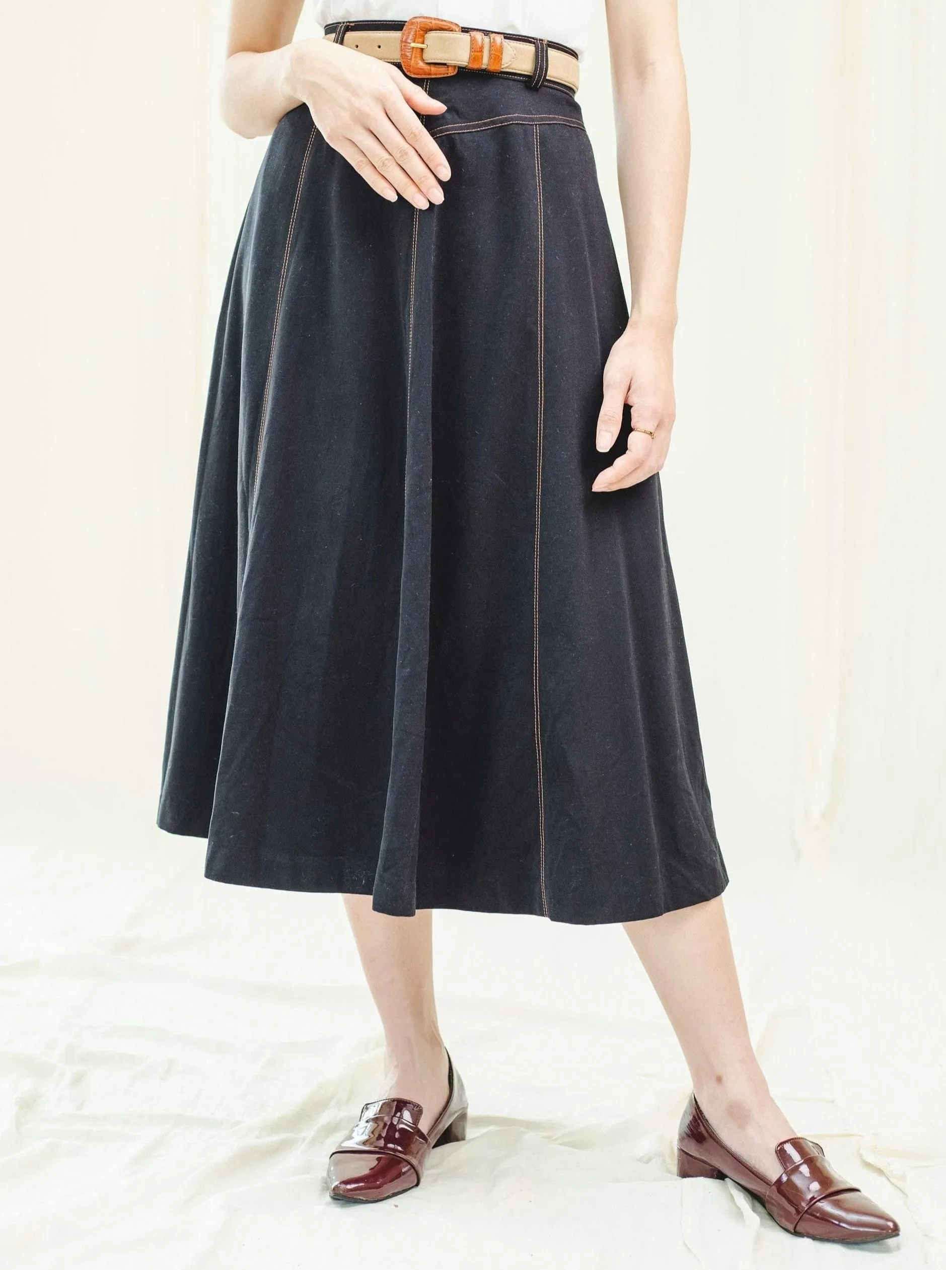 Vintage Denim Washed Black Full Maxi Skirt