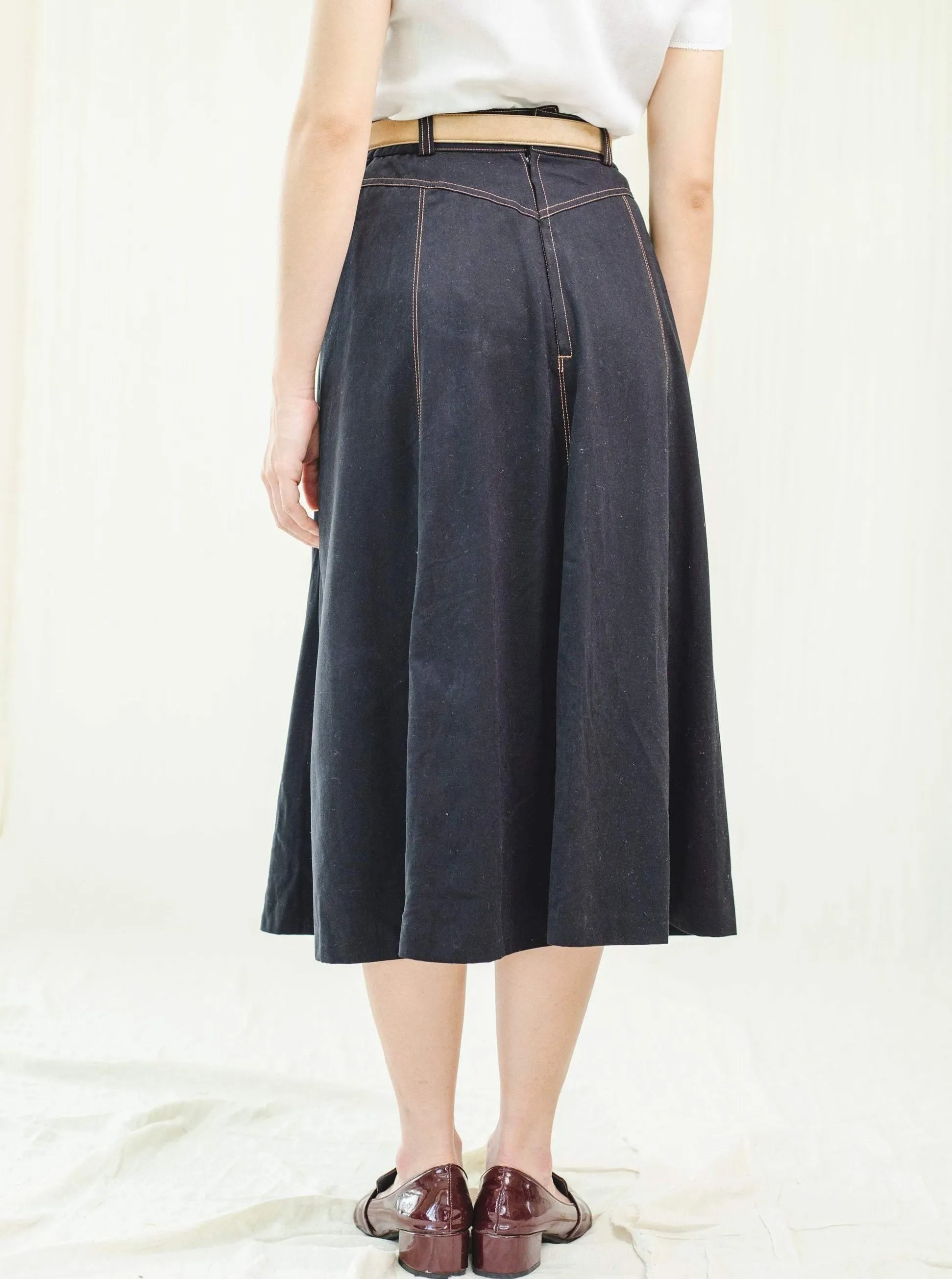 Vintage Denim Washed Black Full Maxi Skirt
