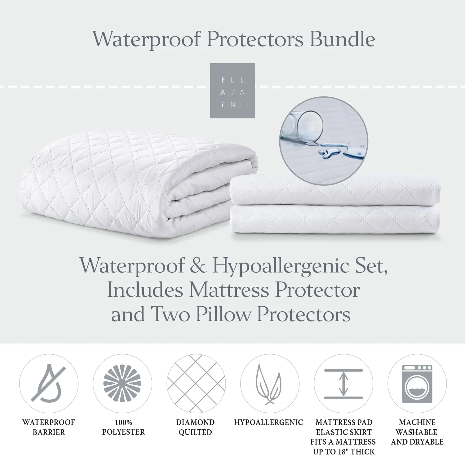 Waterproof Protector Bundle | Waterproof Mattress Protector & Pillow Protector, 3pc
