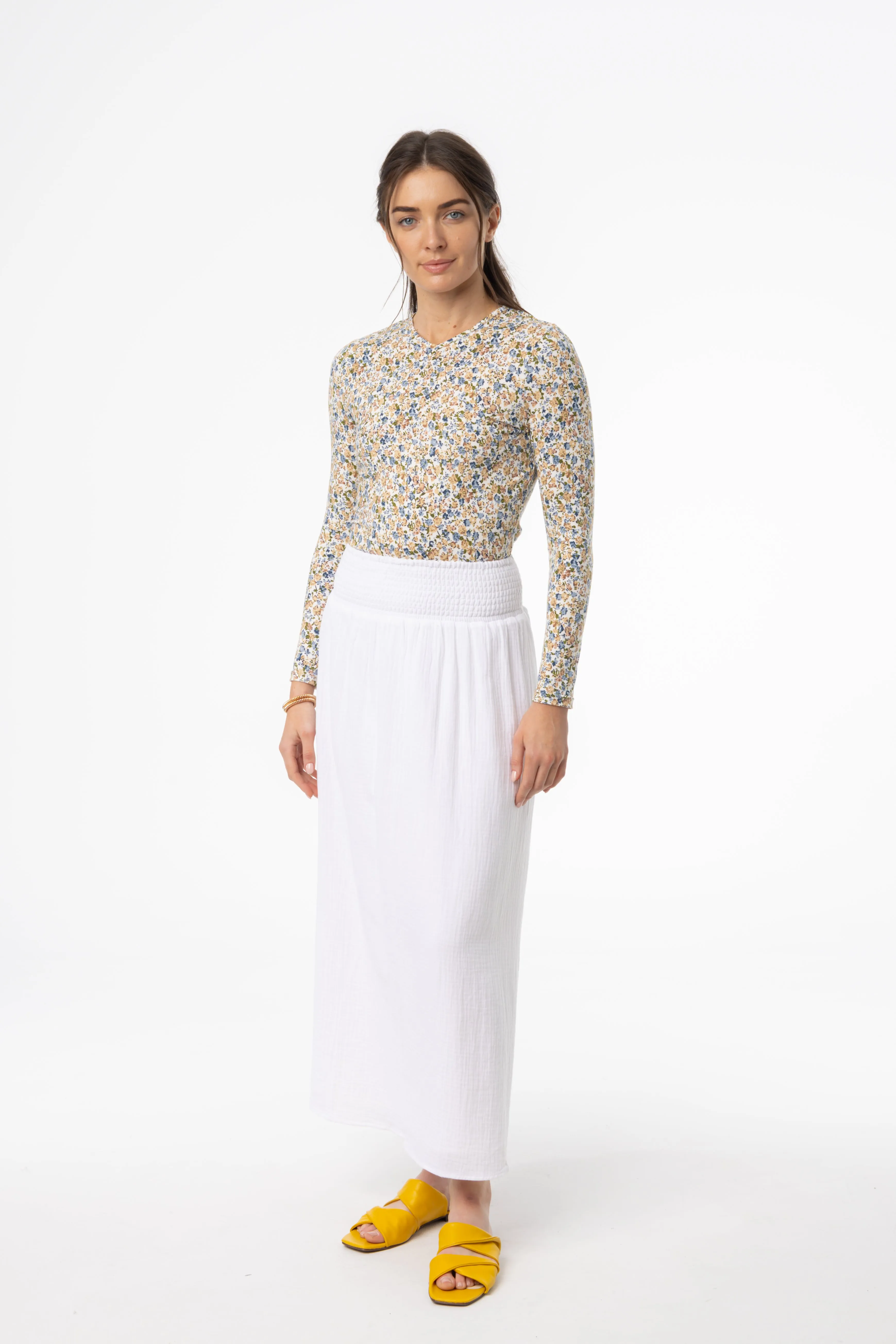 White Gauze Smocked Skirt