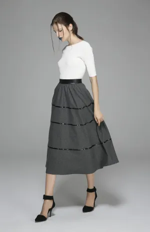 Winter wool skirt maxi skirt dark gray wool skirt (1376)