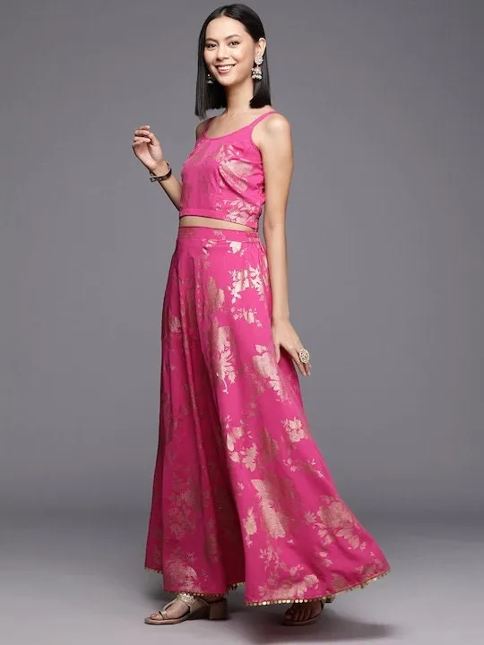 Women Elegant Pink Printed Top with Skirt And Jacket | Lehenga Choli