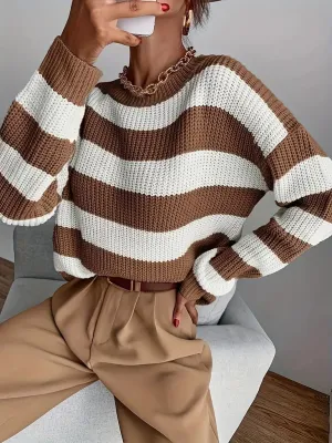 Women's Trendy Striped Print Knitted Pullover Jumper | Ideal for Autumn/Winter
