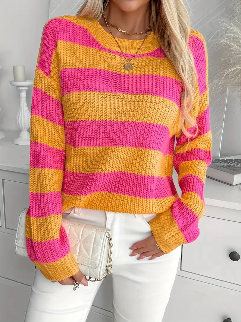 Women's Trendy Striped Print Knitted Pullover Jumper | Ideal for Autumn/Winter