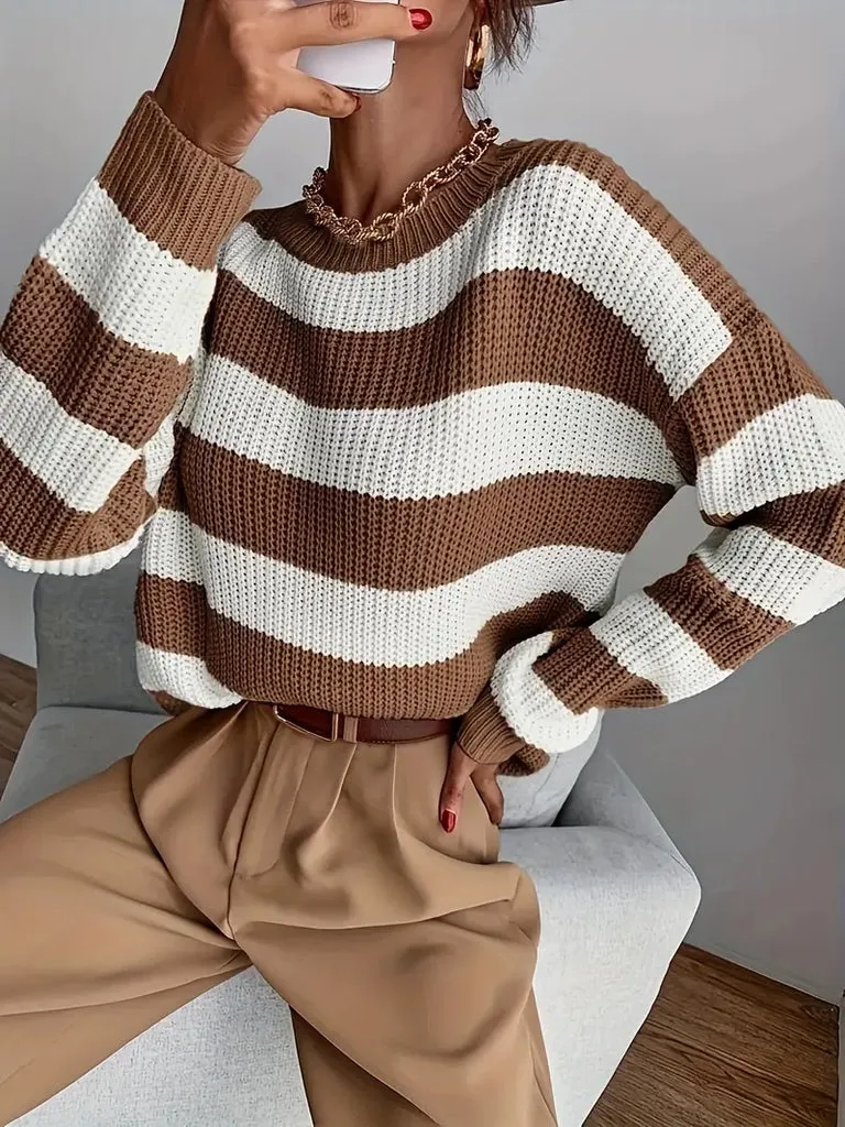 Women's Trendy Striped Print Knitted Pullover Jumper | Ideal for Autumn/Winter