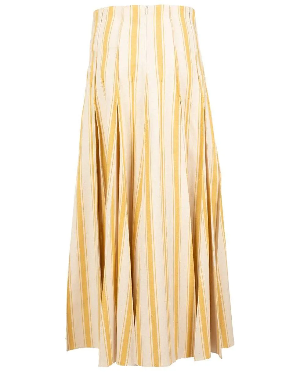 Yellow and White Million Pleats Maxi Skirt