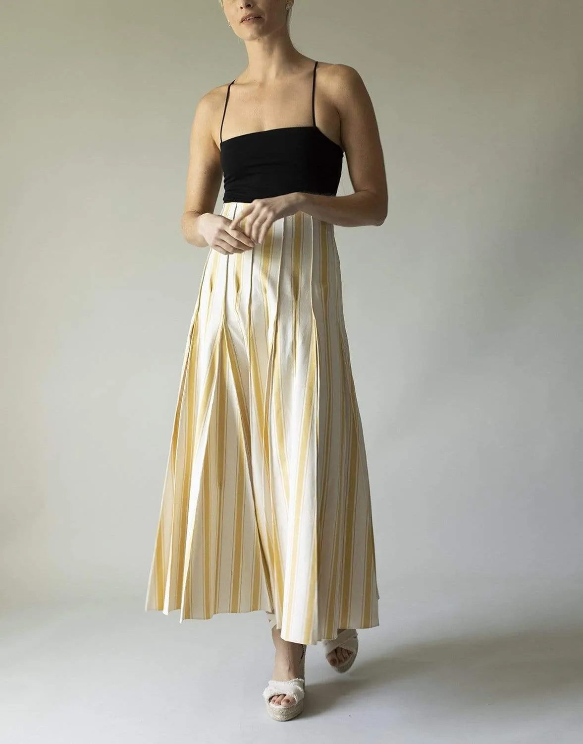 Yellow and White Million Pleats Maxi Skirt