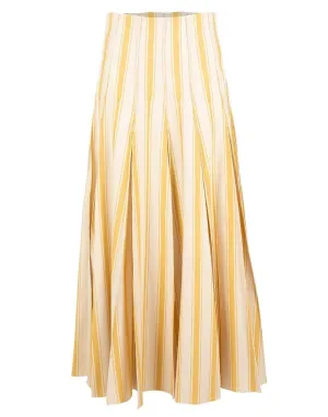 Yellow and White Million Pleats Maxi Skirt