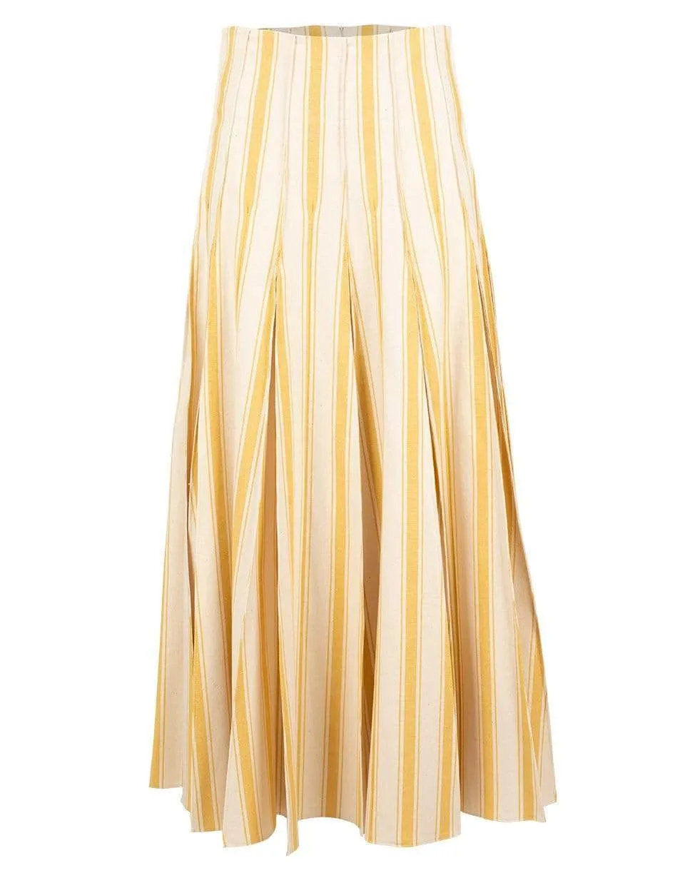 Yellow and White Million Pleats Maxi Skirt